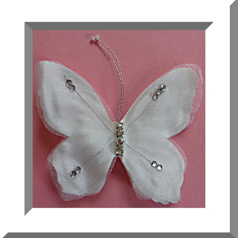 Handmade White Butterfly Design Bow With Crystals